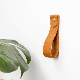 KEYAIIRA - Medium Leather Wall Hook, wall hanging strap towel hook for wall leather loop strap for scarf storage boat paddle holder minimal towel bar rack storage