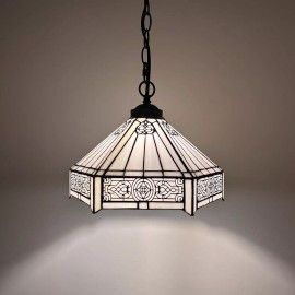 Enjoy Decor Lamps Tiffany Style Hanging Lighting White Hexagon Stained Glass LED Bulb 12"W12"D60"H