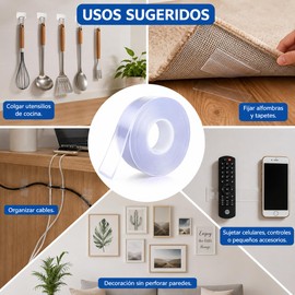 3 piezas Ivy Grip Tape Cinta Doble Cara Transparente, Reutilizable, Lavable y Removible, para Alfombras, Cables y Decoración 1 metro x 3 cm c/u