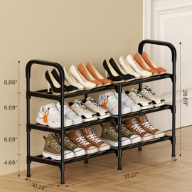 Oeofuzep Shoe Rack, 3 Tier Shoe Storage, Metal Shoe Organizer, for Closet, Entryway, Free-Standing Shoe Rack, Easy to Assemble, Up to 16 Pairs of Shoes