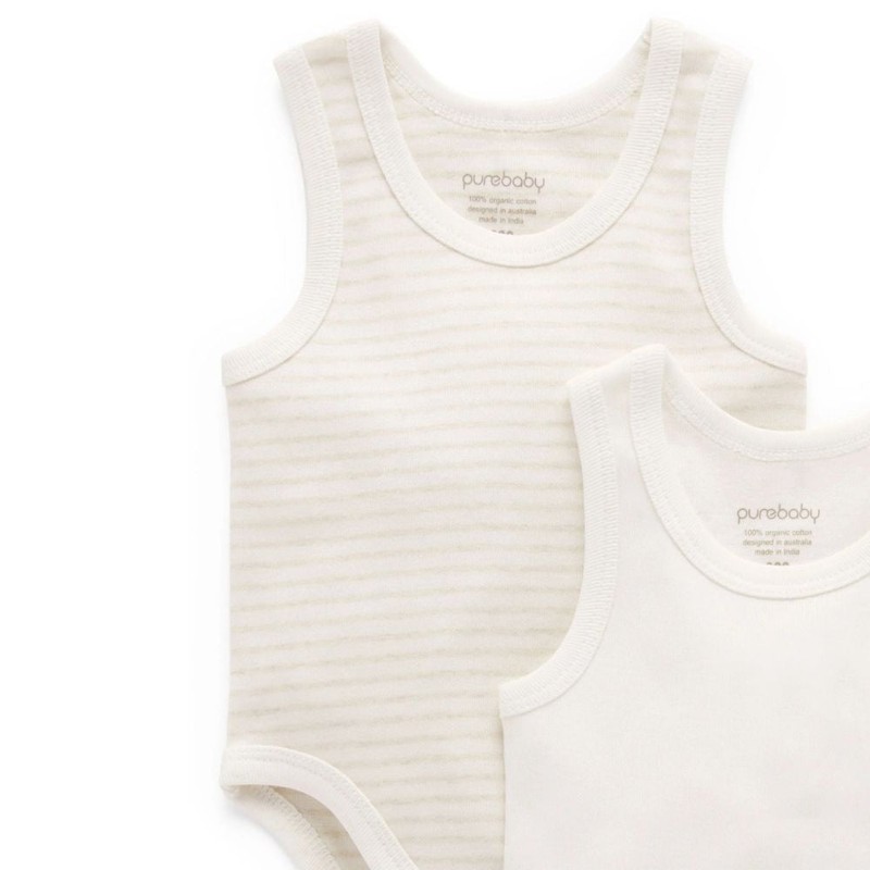 Purebaby Rib Bodysuit 2 Pack - Wheat, 1