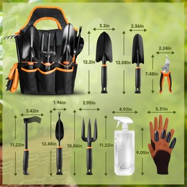 LEDERA Garden Tool Set 10Pcs, Heavy Duty Gardening Tool Set, with Non-Slip Rubber Grip, Durable Garden Tools Organizer Handbag, Outdoor Hand Tools, Ideal Gardening Tool Kit Gifts for Women and Men