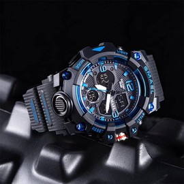 SMAEL Men's Watches Military Outdoor Waterproof Sports Wrist Watch Date Multi Function LED Alarm Stopwatch, Digital Watches for Mens, Blue, Large Face, Digital