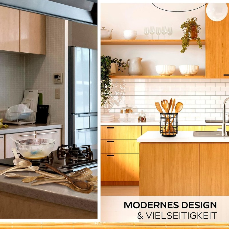 HIKITCHEN® - Bamboo Kitchen Utensil Holder | High Quality Kitchen