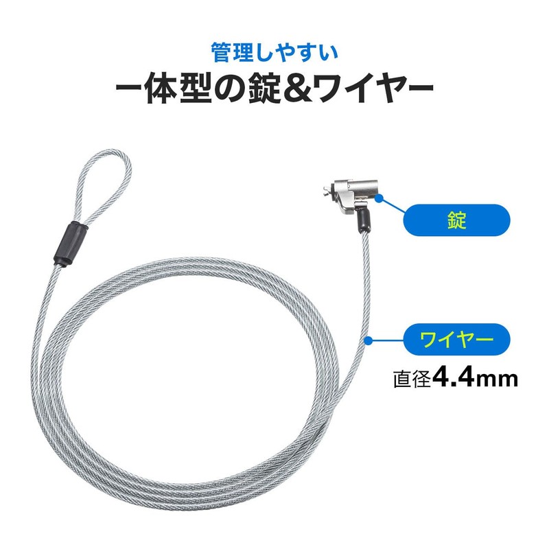 Sanwa Supply SLE-35S Cylinder Security Wire, Compatible with Noble Wedge