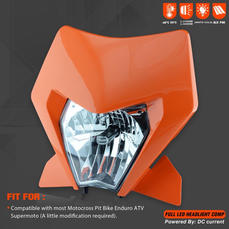 fewfuss Universal Dirt Bike LED Headlight Kit, Motorcycle Dirt Pit