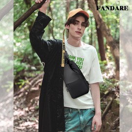 FANDARE Chest Bag Men's Shoulder Bag Sports Shoulder Bag Sling Bag with USB Charging Port Neck Pouch Business Men's Bags Shoulder Bag for Travel Workers Hiking Bicycle Crossover Daypacks, black, Retro