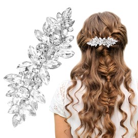 CustomyLife Rhinestone Hair Clip Silver Crystal Wedding Hair Barrettes Sparkly Flower French Wedding Prom Valentines Decorative Hair Jewelry Accessories for Women Bride Mother Thick Long Hair