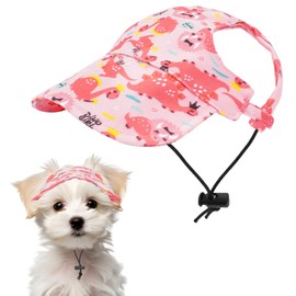 Pai Sence Dinosaurs Sun Hats for Mini Dogs Pink Dino Dog Baseball Cap Dogs Trucker Hats with Ear Holes XS
