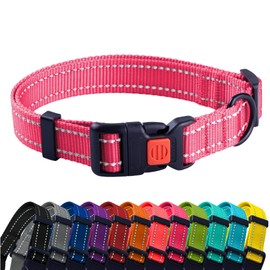 CollarDirect Reflective Dog Collar for a Small, Medium, Large Dog or Puppy with a Quick Release Buckle - Boy and Girl (Pink, 12''-16'')