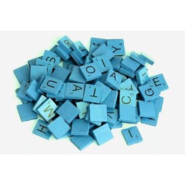 Lizzy 200pcs Wood A-Z Capital Letters Recognition Block Wooden Scrabble Tiles-Scrabble Letters for Crafts-DIY Wood Gift Decoration (Light Blue)