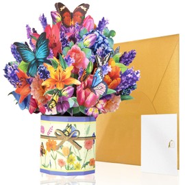 Flower Pop Up Card Happy Mothers Day Card 3D Mothers Day Greeting Cards Carnation Flower Bouquet with Note Card and Envelope for Mom Birthday, Anniversary, Mother's Day (Mixed Flower Butterfly)