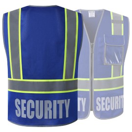 HATAUNKI Security Vest for Men Women Reflective Safety Vest with 5 Pockets and Front Zipper Mesh High Visibility Vest Meets ANSI/ISEA 107-2015 Standards (Blue-22, Large)