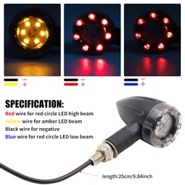 Biqing [3 Modes] 2PCS LED Motorcycle Turn Signal Light,Bullet Shape Universal 12V Motorbike Indicators Amber Red Brake Light Motorbike Tail Light Waterproof with 8MM Bolt