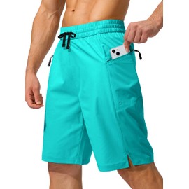 Traje de baño para hombre, de secado rápido, con bolsillos con cierre, pantalones cortos de playa, trajes de baño para hombre, sin forro de malla, Cian, Small