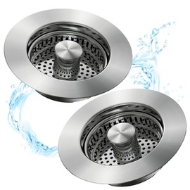 Kitchen Sink Drain Strainer 3 in 1, 304 Stainless Steel Pop Up Sink Stopper, Anti-Clogging Sink Stopper, Kitchen Drain Catcher, Sink Strainer for US Standard (Silver 2#)