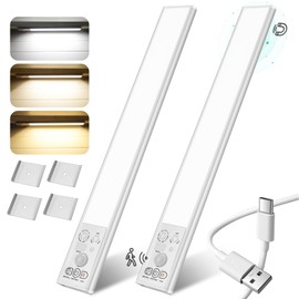 Thlevel Cabinet Lighting LED Lamp with Motion Sensor Under-Unit Light Kitchen Lighting Light Strip Wireless Strip 2 Pieces