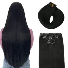 SURNEL Clip-In Real Hair Extensions, Straight, Remy Clip-In Real Hair, 100 g, 35 cm, 6 Pieces, 14 Inches, Jet Black Hair (#1-14 Inches)