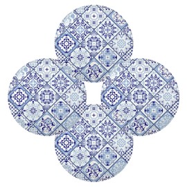 Wusikd Blue Tile Flowers Round Placemat Set of 4 Table Mat Table Mats Placemats 15.4 in for Dining Home Kitchen Decor Indoor