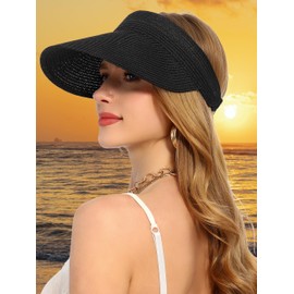 sy soul young Sun Hat Women's Summer Straw Hat Foldable UV Protection 50 Hat Sun Hat Sun Hats with Wide Brim for Beach Golf, black