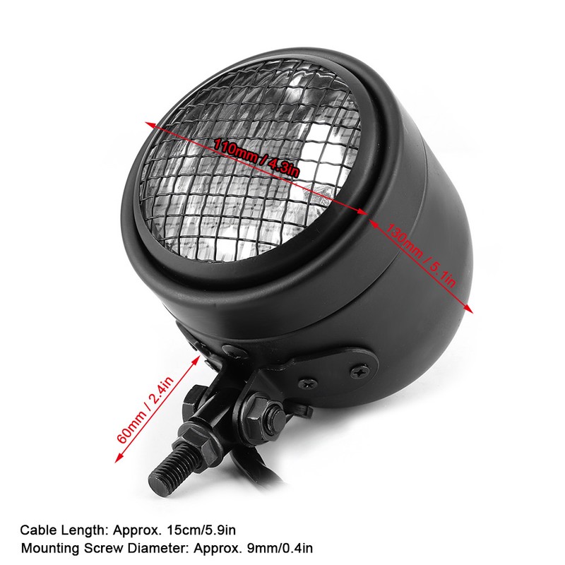 35W Retro Motorcycle Headlight Grill Lens Cover 1750lm High Brightness