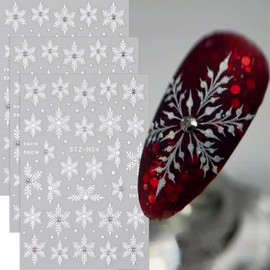 White Snowflake Nail Art Stickers Winter Nail Decals with Rhinestone Christmas Nail Art Stickers 3PCS 3D Self-Adhesive Snowflake Nail Design Sticker Holiday DIY Manicure Supplies for Women Nail Charms