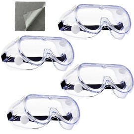 UBERMing Pack of 4 Protective Glasses, Dustproof, Anti-Fog, Work Safety Goggles for Glasses Wearers, Safety Glasses, Full Visibility Goggles with 2 Glasses Wipes for Construction Site, Laboratory,