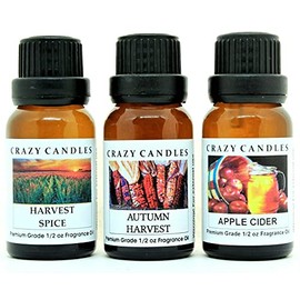 Crazy Candles 3 Bottles Set, 1 Harvest Spice, 1 Autumn Harvest, 1 Apple Cider 1/2 Fl Oz Each (15ml) Premium Grade Scented Fragrance Oils