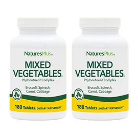 Natures Plus Mixed Vegetables - 180 Tablets, Pack of 2 - with Broccoli, Spinach, Carrot & Cabbage - Gluten Free - 120 Total Servings