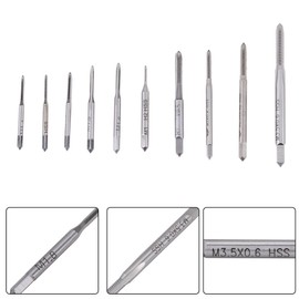 Micro Taps, M1 to M3.5 Machine Hand Screw Thread Taps Set Thread Metric Plug Tap Drill Bits Thread Screw Tap Tool Set 10pcs for Clocks and Watches Tapping, Mini Hand Tap
