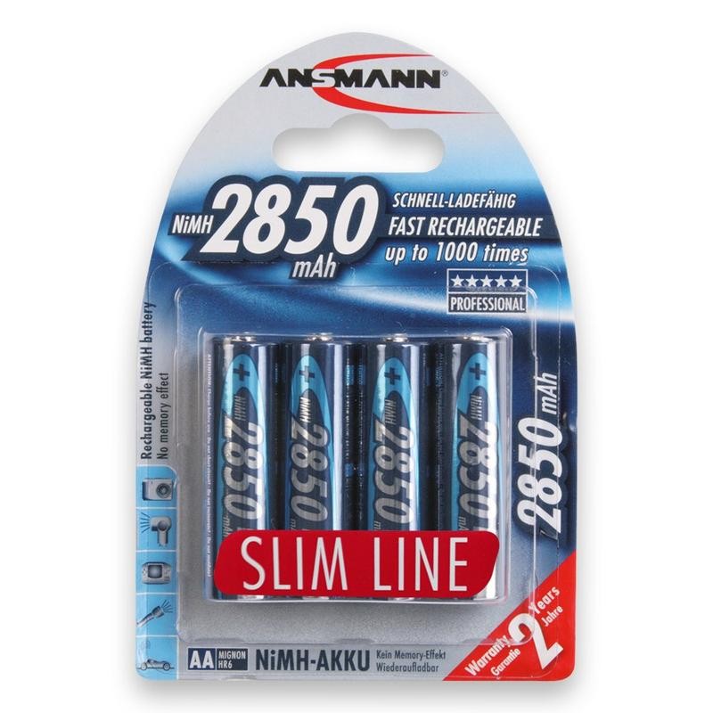 Ansmann AA 2850mah 4-pack Slimline Rechargeable Batteries For Wireless Mics