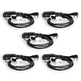5Pack Covert Tube Earpiece Headset Compatible with KPGTH,BF,WOUXUN PUXING WEIERWEI Walkie Talkie Big PTT Mic 2Wire 2Pin Earpiece Kit,Black