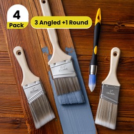 Mister Rui Paint Brush Set, 4 Pack Angle Brushes Professional Trim, Cabinet & Wall Paint Brushes for Oil, Latex, Synthetic Bristles, No Shedding