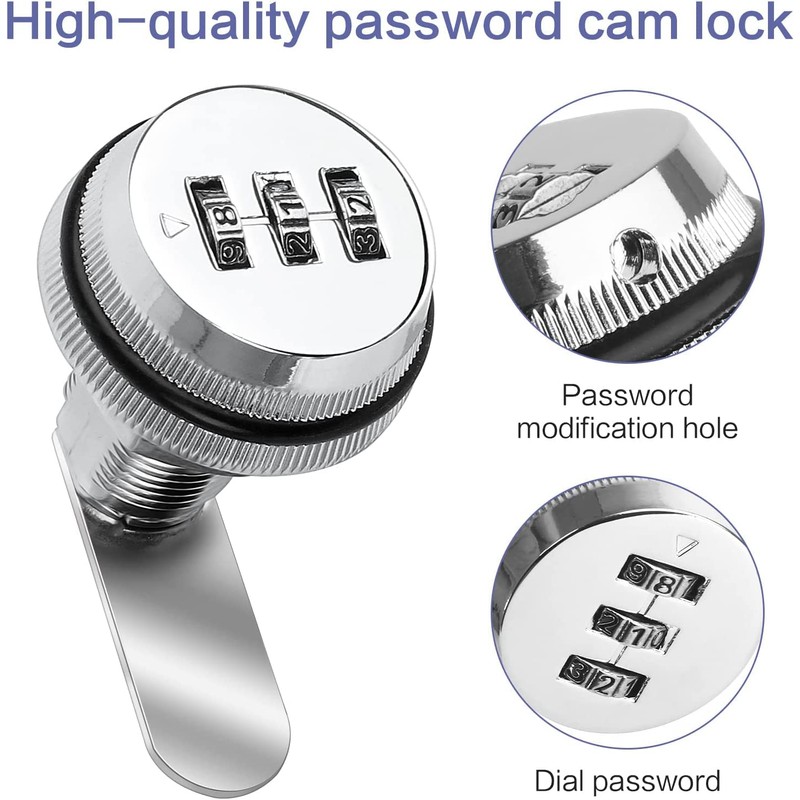 3 Digit Code Combination Cam Lock Zinc Alloy Silver Convenient