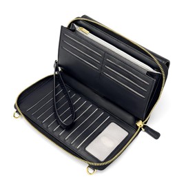 Peacocktion Women RFID Wallet Purse, Crossbody Wallet Wristlet Clutch with Card Holder, Black