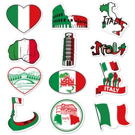 Epakh 24 Pcs Italian Cutout Decorations Italy International Global Party Supplies Set Italy Paper Cutout Flag Landmark Buildings Red White Green Cardboard for Italian Theme Party Supplies