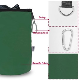 Aieino Large Peg Bag with Drawstring, Hanging Snap Hook - Storage Bag up to 200 Clothes Pegs for Hanger Clips Washing Line Waterproof Weather Resistant, Green