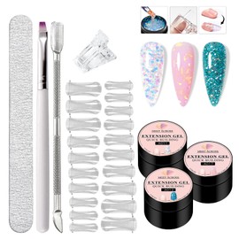 MEET ACROSS Poly Nail Gel 8Pcs Nail Extension Gel Set and Nail Extension Starter Kit for Beginners Nail Art DIY Home Gifts for Women (Glitter + Gold Foil, 8pcs)