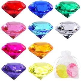 Iyowei 20 Pieces 40 mm Large Children's Diamond Toy, Acrylic Diamonds Colourful + 20 Pockets Gemstones Set Children's Pirate Treasure Hunt Toy Gift for Birthday Christmas Wedding Decoration (10