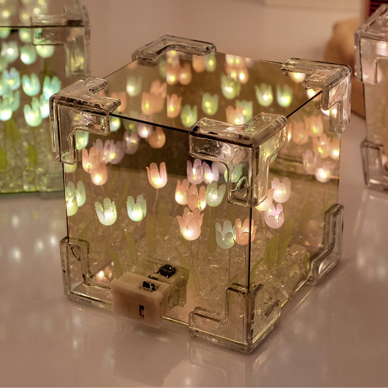 2 in 1 Tulip Cube Mirror Lamp LED Decorative Night