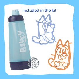 Whiskware Bluey Pancake Art Kit, 1 Batter Bottle, 2 Silicone Bluey and Bingo Pancake Molds, and 1 BlenderBall Wire Whisk, Durable, No-Mess Breakfast, BPA Free, Dishwasher Safe