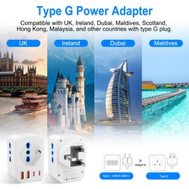UK Adapter, 7 in 1 Travel Adapter UK Adapter England Germany Plug with 2 USB C and 2 USB A, 2500 W Socket Adapter England with 2 IT + 1 Schuko, Adapter UK, Adapter England, Travel Adapter Type G Plug