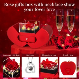 Lebana Preserved Red Real Rose with I Love You Necklace, Birthday Gifts for Women Her Mom Wife Girlfriend Grandma Christmas Anniversary Romantic-Red