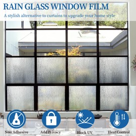 FEOMOS Rain Glass Window Film UV Blocking Removable Window Sticker Static Cling Film Vinyl Decorative Glass Film for Windows Doors Privacy Non Adhesive 17.3 x 78.7 inches