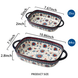 ONECCI Baking Dish Ceramic Baking Pan Blue Casserole Dish Rectangular Baking Set 2pcs Bakeware Sets Single Serving Size Lasagna Pan Baking Dishes for oven (Blue plasma grass)