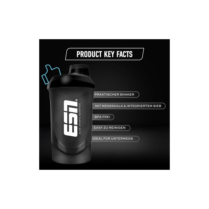 ESN Shaker, Black, 600 ml, Leak-Proof, Shaker with Measuring Scale
