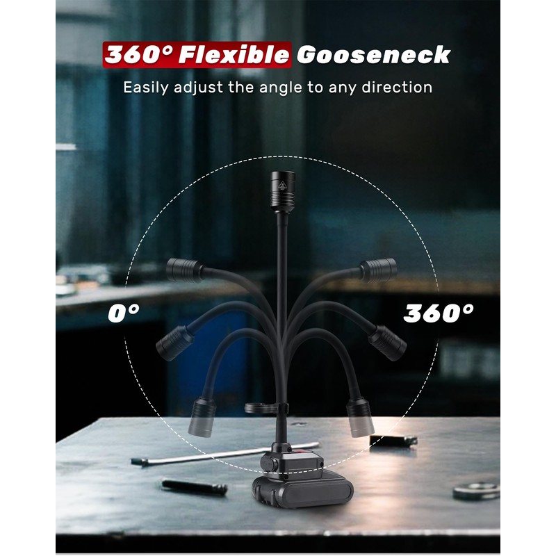 Napatyre Magnetic Work Light, 4400mAh Rechargeable Flexible Gooseneck Work Light