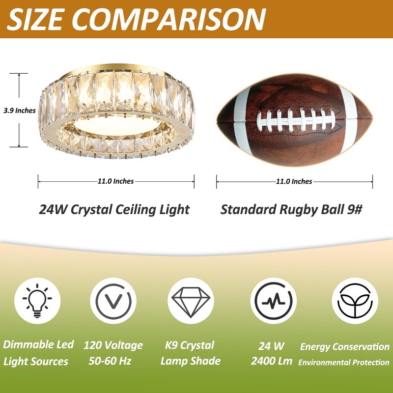 Gisisee 11 Inch Modern Gold Luxury Flush Mount Ceiling Light,Small