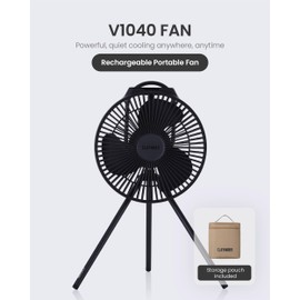Claymore V1040 Fan (Black) - Premium Rechargeable Portable Air Circulator. Powerful, Quiet with Large 10,400mAh Battery, Versatile Stand & Remote Control. Up to 23 Hours Runtime, All Seasons.