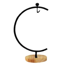 Archi G-Shaped Ornament Display Stand Iron Pothook Stand for Hanging Glass Terrarium/Picture with Wood Base (G Shape-Black)